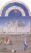 LIMBOURG brothers, The medieval Louvre is in the background of the October calendar page (mk05)